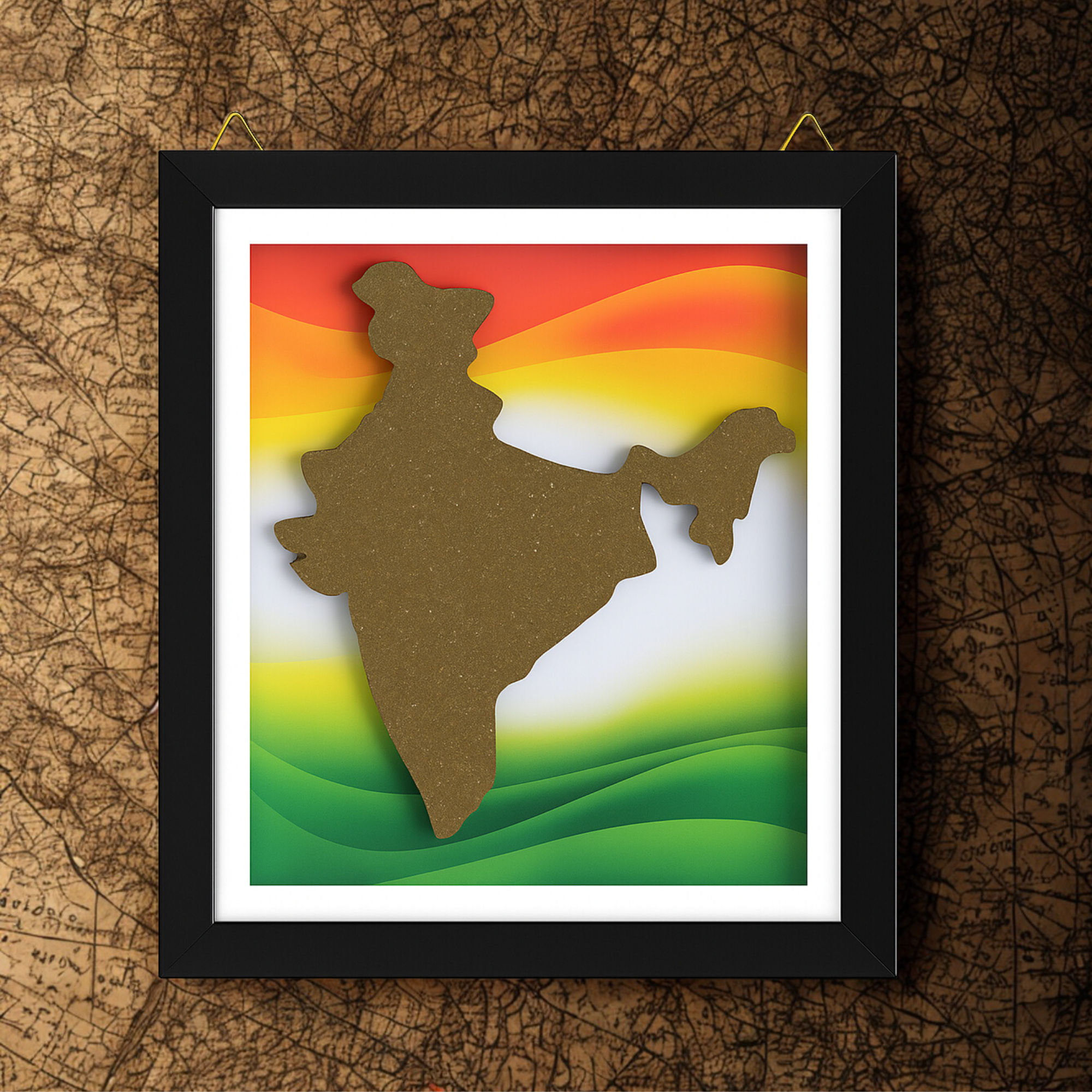 Cow Dung Bharat Mata Art Frame | Handmade India Map Wall Art